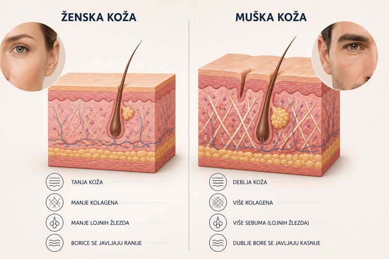 razlika između muške i ženske kože
